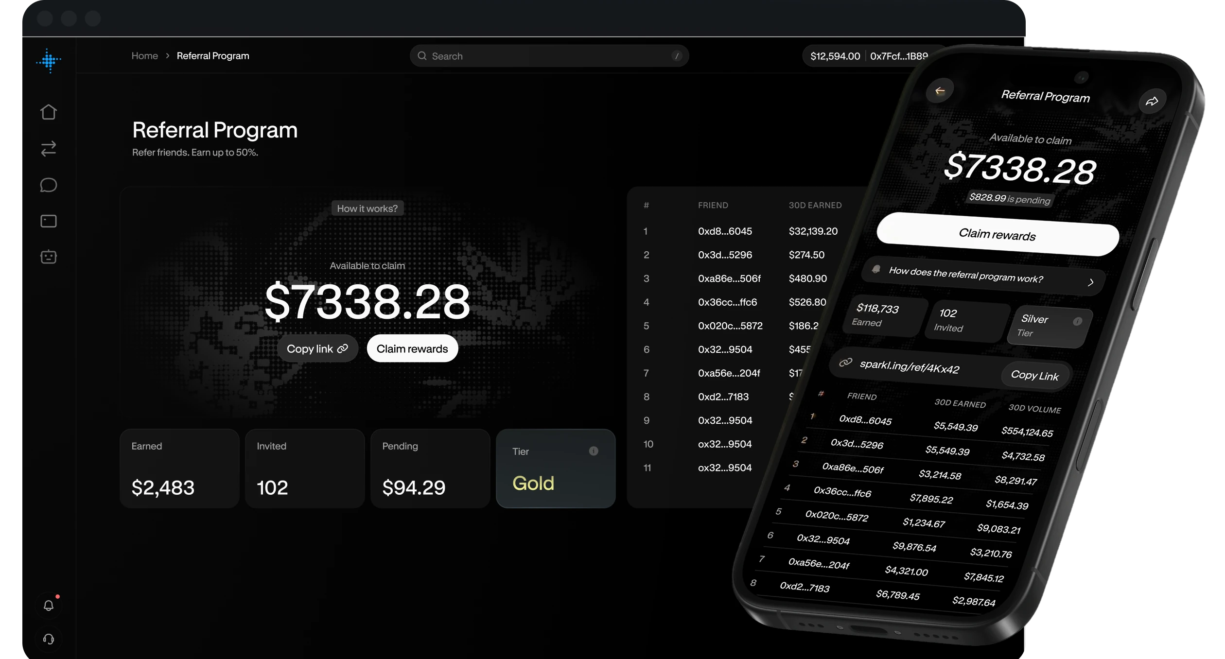 Sparkling referral dashboard on desktop and mobile
